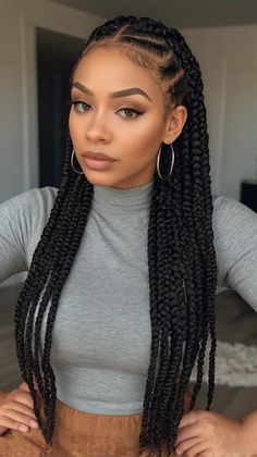 Elegant braids hairstyles black with curls for Knotless Braids Hairstyles Black Co... Highlighted Braids, Elegant Braids Hairstyles, Braids To The Back For Black Women, Curls Braids Hairstyles, Cornrows With Curls, Yarn Braids Styles, Black Cornrows, Cabelo Black, Elegant Braids