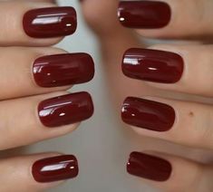 Shiny Dark Red Short Squoval Shaped Press on Nails | eBay Oval Nail Art, Manicure Art, Nagel Tips, Uv Nails, Oval Nails, Fall Nail Designs