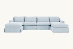 Elias U-Shape Sectional Sofa in Salt Water Light Blue Sectional, Light Blue Couches, Blue Sectional, U Shaped Sectional Sofa, Blue Couches, Washable Slipcovers, Hardwood Plywood, Linen Lights, Sectional Slipcover