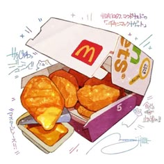 a drawing of some food in a box