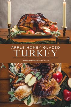 an apple and honey glazed turkey on a platter