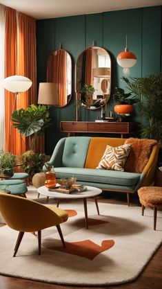 a living room filled with furniture and plants