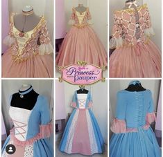 several pictures of dresses made to look like princesses