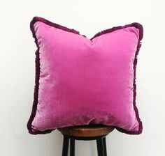 Beautiful decadent silk velvet pillow! A stunning bright barbie pink velvet on the front with a purple pink orchid cotton velvet backing I can you another colour of your choice for the back) Finished with a cotton fuschia brush trim A stunning and sumptuous addition to any home. Invisible zipper closure  Dry clean only . Pink Velvet Pillow, Kids Shared Bedroom, Pink Orchids, Purple Velvet, Pink Velvet, Silk Velvet, Pink Silk, Pillow Size, Velvet Cushions