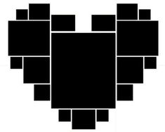 a black and white heart shape made up of squares on a white background with the word love written below it