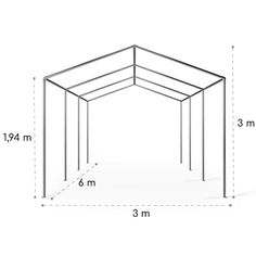 the measurements for an outdoor gazebo with four sides and one side open to show it's width