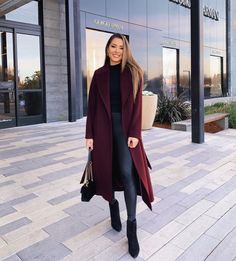 Burgundy Coat Outfit Winter, Maroon Coat Outfit, Burgundy Coat Outfit, Peacoat Outfit, Korea Outfit, Maroon Coat, Burgundy Coat, Beauty Uniforms, Jessica Ricks