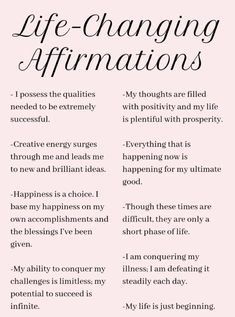 a pink poster with the words life - changing affirmations on it's side