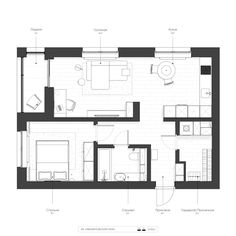 the floor plan for an apartment with two beds and one living room, which is divided into