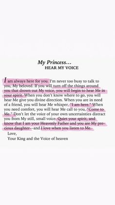 a poem written in pink ink with the words'my princess, hear my voice '