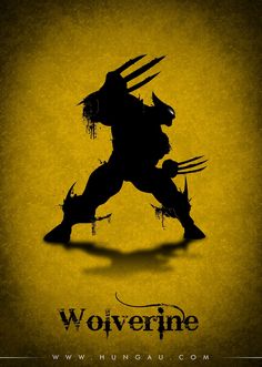 wolverine silhouetted against a yellow background with the word wolverine written in black on it