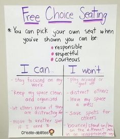 a white board with writing on it that says, free choice seating you can pick your own seat when you've shown you can be responsible