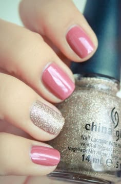 Pink with silver-gold glitter accent nails Neon Nail Polish, Glitter Accent Nails, Accent Nail, Bohol, Nails Polish, Neon Nails, Orange Nails, Make Up Nails, Nails And Makeup