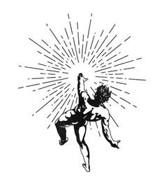 a black and white drawing of a person on a horse with sunbursts in the background