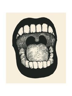 a black and white drawing of a mouth with teeth