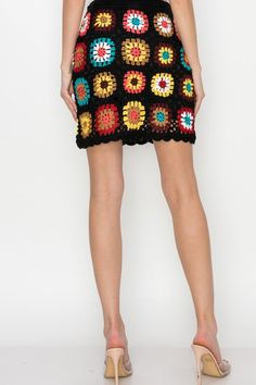 So special and one-of a kind this crocheted skirt features a classic multicolored stitched pattern, pull-on style stretch fit. Acrylic Crocheted Skirt, Vibe Tribe, Hippie Girl, Hippie Vibes, Crochet Skirt, Crochet Granny, Fashion Boutique, Something New, Chic Style