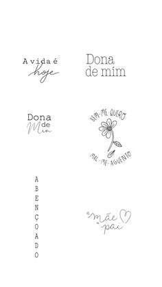 four different logos are shown in black and white, with the words'dona de mim'written on them