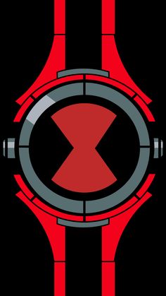 a red watch with an arrow on it's face and two black arrows in the middle