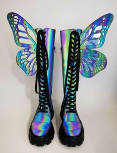 Rave Shoes Edm, Glow In The Dark Platform Boots, Platform Butterfly Boots, Butterfly Wing Boots, Butterfly Boots, Butterfly Outfit, Goth Rave, Fav Products, Summer Smoothies