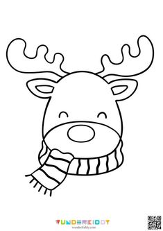 a reindeer with a scarf on it's head is shown in this coloring page