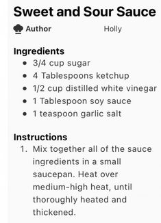 the ingredients for sweet and sour sauce are shown in this screenshoto screen shot