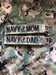 "~Handmade from actually military material~ Show your pride for your loved one in the military **If you are wanting a name on the back side, please select CUSTOM 2-sided in the drop down menu when ordering ploease specify in \" notes to seller\": 1.) Name Tape material a.) Type III (green digi)- shown in the SCOTT example b.) NWU (blue digi) - shown in NAVY MOM c.) plain navy blue 2.) Thread color (typically regulation silver for enlisted, & gold for officer) a.) Type III is usually black th Air Force Basic Training, Boot Camp Graduation, Navy Boots, Military Mom, Mom Keychain, Moms Crafts