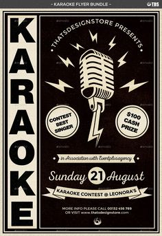 the karaoke flyer for an event with a microphone and two speakers on it,