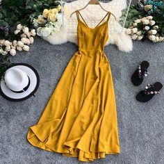 simple backless short summer women's dress P199 Fabric: blended Color: As Photo Size(cm): S,M,L S skirt length 109cm including suspenders bust 84cm waist 68cmM skirt length 109cm including suspenders bust 88cm waist 72cmL skirt length 109cm including suspenders bust 92cm waist 76cm Elegant Backless Dress, Spaghetti Strap Dress Summer, Short Dress Styles, Gaun Fashion, Dress Women Elegant, Elegante Casual, Maxi Slip Dress, Women Long Dresses, Maxi Dress Party