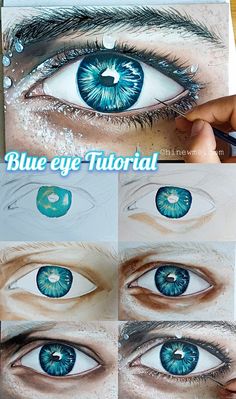 the steps in how to draw an eye with colored pencils and watercolor paints