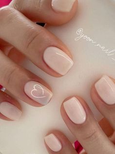 French Manicure With Heart Design, Nude Valentines Nails, Heart Nail Designs, Pink Glitter Nails, Nude Nail Designs, Already Gone, Gelish Nails