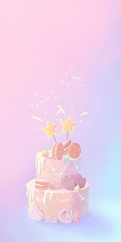 there is a cake with stars on top and icing all over the bottom,