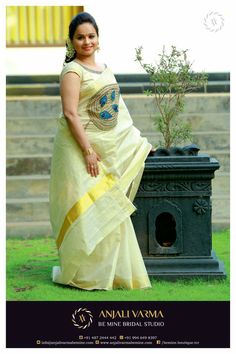 Saree design Onam Poses, Kerala Attire, Onam Sarees