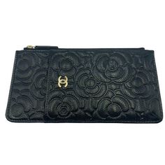 Chanel Case Camellia Caviar Skin Black Card Holder Wallet Luxury Coin Purse For Daily Use, Formal Pouch With Card Slots, Designer Black Compact Coin Purse, Evening Wallet With Interior Card Slots, Evening Wallet Pouch With Card Slots, Designer Leather Coin Purse For Evening, Elegant Card Holder With Coin Pocket, Luxury Rectangular Card Holder For Evening, Elegant Black Bag With Coin Pocket