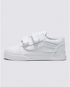 Vans | Toddler Old Skool V True White/True White Shoes Boys White Shoes, Girly Backpacks, White Baby Shoes, Mommy Daughter Outfits, Daughter Outfits, Vans Toddler, Shoes Vans, Chloe Shoes