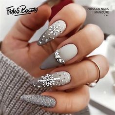 Buy Fofosbeauty 24 pcs Medium False Nails, Press-on Nails Designs 2022, Christmas Silver Silent Night at Walmart.com Unghie Sfumate, Manicure Tips, Makijaż Smokey Eye, Blue Nail, Winter Nail Designs