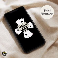 an iphone case with the words dear witt it and playing cards in white on a black background