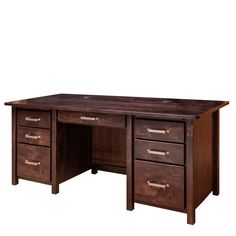 a wooden desk with three drawers on it