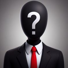 a man in a suit with a question mark on his head