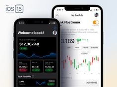 two smartphones displaying the app for stocks and options on their screens, one is showing an instagram