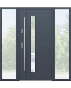 an image of a modern entry door with glass panels and sidelights on both sides