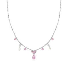 Ross-Simons - C. 1990 Vintage 3mm Cultured Pearl, 2.70ct t. w. Pink Tourmaline Heart Necklace, Diamond Accents. 15". C. 1990. Lovely and luxurious, our Estate collection necklace emits the sweetest sentiments! 2.70 ct. t. w. round pink tourmaline gems decorate a heart charm while others dangle alongside pretty briolettes on a classic 14kt white gold cable chain, spaced by 3mm cultured pearls and diamond accents that add sparkle and shine. Lobster clasp, white pearl and pink tourmaline heart neck Pink Gem Necklace, Clay Collins, Necklace With Diamond, Pink Gem, Heart Necklace Diamond, Pearl Pink, Gem Necklace, Necklace Diamond, Pink Necklace