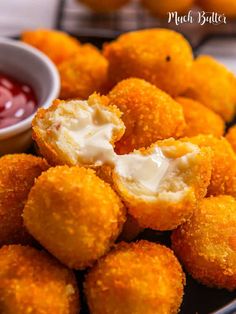 deep fried cheese balls with ketchup and mayonnaise