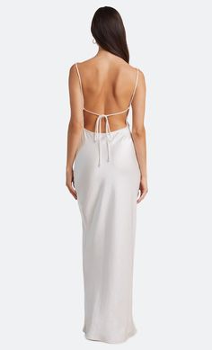 Cowl neck maxi dress with a low square back featuring an adjustable tie detail. White Graduation Dress Long, Graduation Dress Long, Backless Gowns, Graduation Dresses Long, Cowl Neck Maxi Dress, White Dresses Graduation, Bec And Bridge, Bias Cut Dress, Bias Cut Skirt