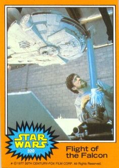 star wars trading card with the image of a man in front of a light saber