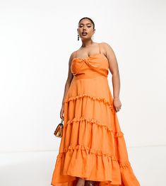 Dresses by ASOS Curve All other dresses can go home Square neck Cross-back straps Zip-back fastening Regular fit Plus Size Orange Dress, Beach Wedding Guest Dress Plus Size, Orange Long Dress, Orange Trends, Pinterest Predicts, Sorority Recruitment Outfits, Orange Bridesmaid Dresses, Orange Maxi Dress