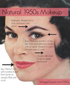 Another guide to makeup in the 1950s. A common rule was that the younger you were, the lighter your shade of lipstick 1950’s Makeup, 1950s Makeup Tutorial, 1950 Makeup, 1950s Hair And Makeup, 1950's Makeup, 1950s Beauty, Make Up Guide, 1950s Makeup, 50s Makeup