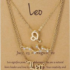 Color: Yellow Gold Material: Zinc Alloy Length: 16.9-19.3 Each An Individual Necklace Not All Linked Together Leo Birthstone, Leo Necklace Zodiac, Leo Necklace, Leo Zodiac Sign, Zodiac Sign Necklace, Sign Necklace, Horoscope Signs, Leo Zodiac, Birthstone Necklace