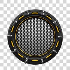 a black and yellow speaker on a transparent background