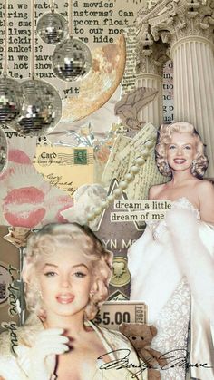 a collage of marilyn monroe and other vintage images with words written on them that read, dream is little the dream of me