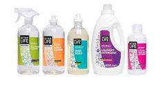 five different types of cleaners and bottles on a white background with the words better life written above them